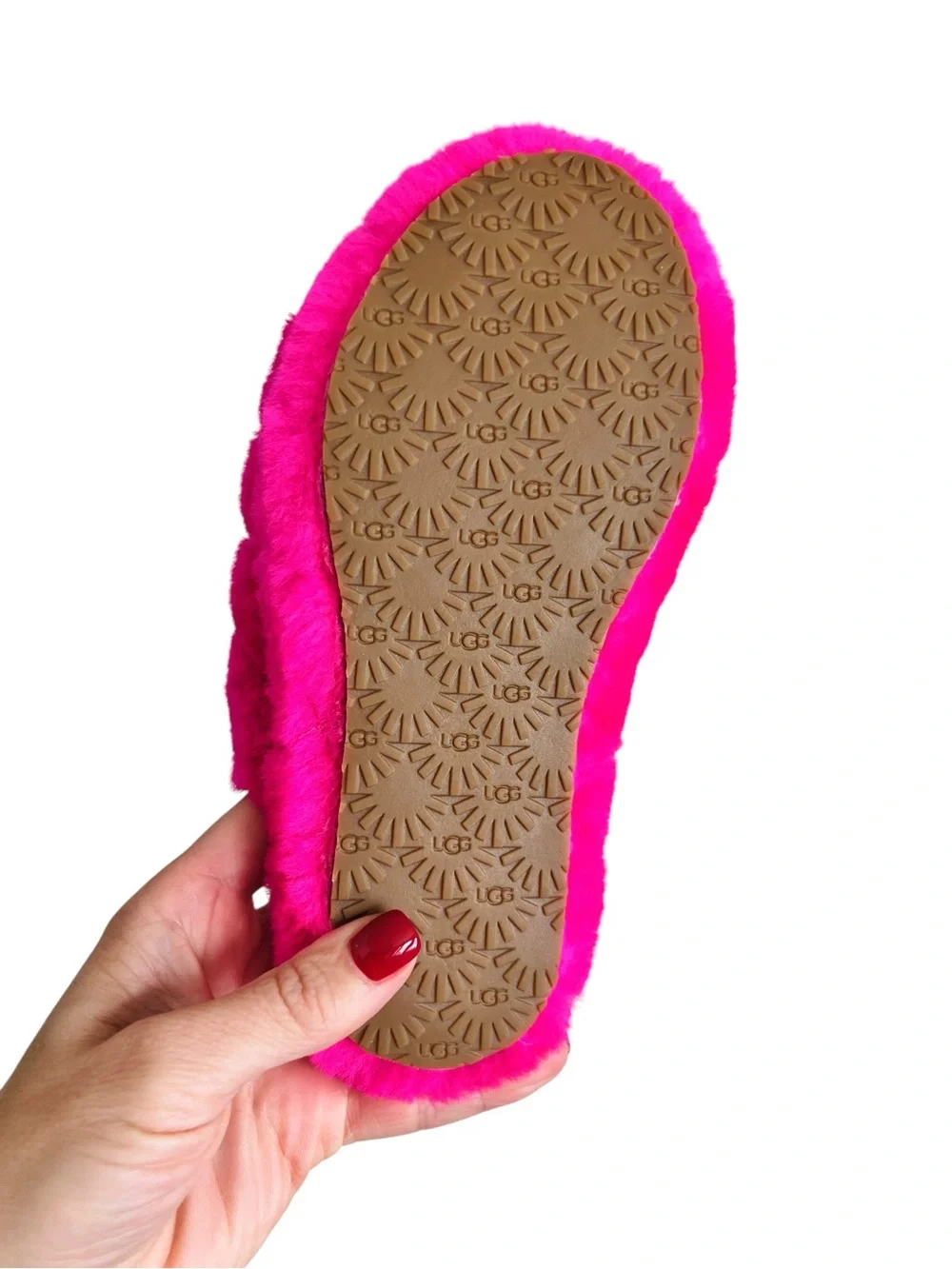 UGG Hot Pink Fuzzy Slide Slippers Big Kids Size 13